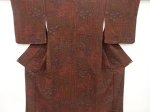 縮緬地　切りばめ風　花更紗模様　小紋着物